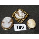 A 9ct Gold Framed Shell Cameo Brooch, Together With Two Further Cameo Brooches