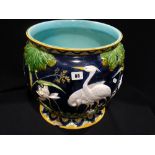 A Large George Jones & Sons Majolica Jardiniere, Decorated With Cranes & Flowers (AF) Impressed