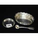 A Sterling Silver Trinket Dish, Together With A Circular Silver Pin Tray & Mustard Spoon, 5oz