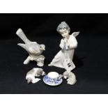 Four Lladro Style Figure, Bird & Animal Models, Together With A Miniature Coalport Cup & Saucer (5)