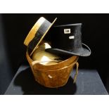 A Leather Top Hat Case, Together With Top Hat & Straw Hat