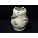 A Clarice Cliff Newport Pottery Moulded Budgerigar Pattern Vase, 8" High