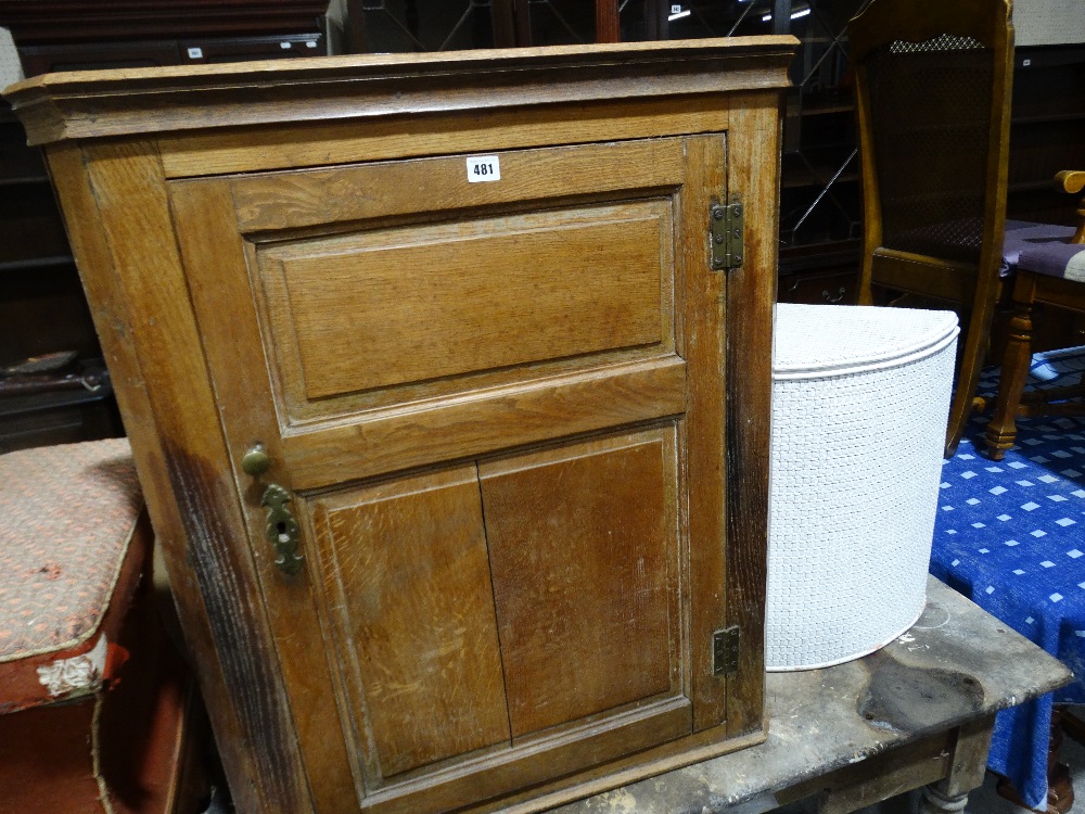 An Oak Fronted Hanging Corner Cupboard Together With A Loom Linen Box