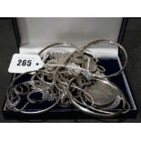 A Box Of Silver & Other Bangles, Bracelets, Coins Etc