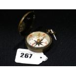A Lacquered Brass Finish Pocket Compass
