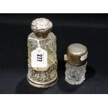 Two Silver Topped Glass Dressing Table Bottles