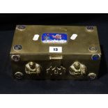 A 20th Century Oriental Brass & Cloisonne Decorated Casket, 9" Across