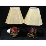 A Pair Of Moorcroft Pottery Blue Ground & Floral Decorated Table Lamps