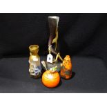 An Orange Ground Acid Etched Signed Vase, Together With Two Further Glass Vases Etc (4)