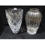 Two Large Cut Glass 20th Century Vases, 13" High