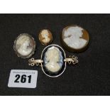 Four Shell Cameo & Other Brooches