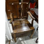 An Antique Oak Farmhouse Commode Chair
