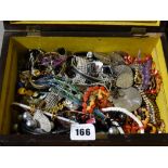 A Wooden Box Of Costume Jewellery