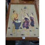 A Mid Century Painted Panel Depicting South American Tribal Figures, 23 X 17"