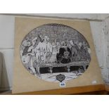 A. Ledder Buckley, A Pen & Ink Drawing, Shakespearean Banquet Hall Scene, Titled "Yorick", Signed