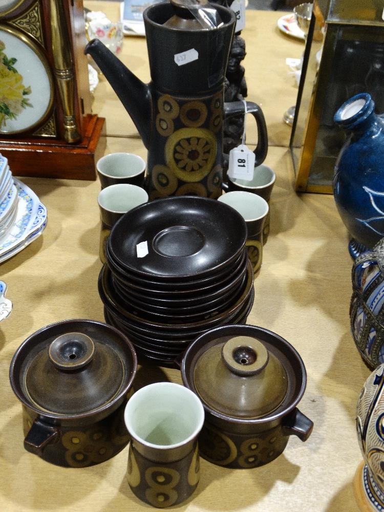 A Quantity Of Denby Stoneware Geometric Pattern Coffee Ware