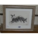 Sir Kyffin Williams, A Framed Xmas Greetings Card Of A Sheepdog, Signed With Text By The Artist