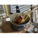 An Antique Brass Preserve Pan Etc