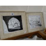 J.S.B Wallis, Two Architectural Etchings, One Of Knowsley Hall, Signed