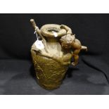 An Antique Circular Based Bronze Vase With Cherub & Branch Design, 13" High