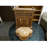 A Wooden Trellis Work Cupboard, Together With A Shell Shaped Box