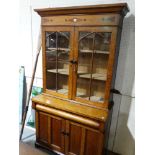 A 19th Century Oak & Mahogany Two Piece Bookcase Cupboard With Diamond & Dot Motif