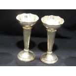 A Pair Of Circular Based Weighted Silver Rose Vases, Birmingham Hallmarks, Circa 1970s