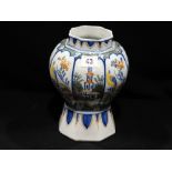 An Octagonal Based Delft Pottery Vase With Bird Floral & Landscape Panels, 9" High