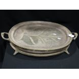 A Large 19th Century Plated Meat Server With Hot Water Well, 22" Across