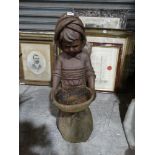 A Cast Metal Garden Figure Of A Girl & Basket, 35" High