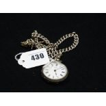 A Silver Encased Fob Watch & Watch Chain