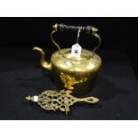 An Antique Brass Kettle, Together With A Kettle Stand