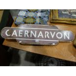 An Early 20th Century Enamel Railway Station Sign "Caernarvon" 36" Across