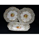 Eleven Pieces Of 19th Century Gilt Decorated Fruit Service Ware With Painted Fruit Panels
