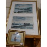 R.N Ellis, Miniature Watercolour Of A Sail Boat, Together With A Single Framed Pair Of Keith Andrew