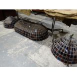 A Set Of Three 20th Century Leaded & Coloured Glass Light Shades, One Being Double