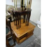 A Nest Of Three Occasional Tables, Together With An Oak Finish Tv Stand