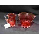 A 19th Century Cranberry Tinted Glass Cream Jug & Sugar Bowl