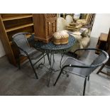 A 20th Century Metalwork Patio Table & Two Chairs