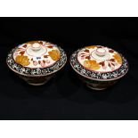 A Pair Of 19th Century Staffordshire Pottery Sponge Ware Decorated Bowls & Covers