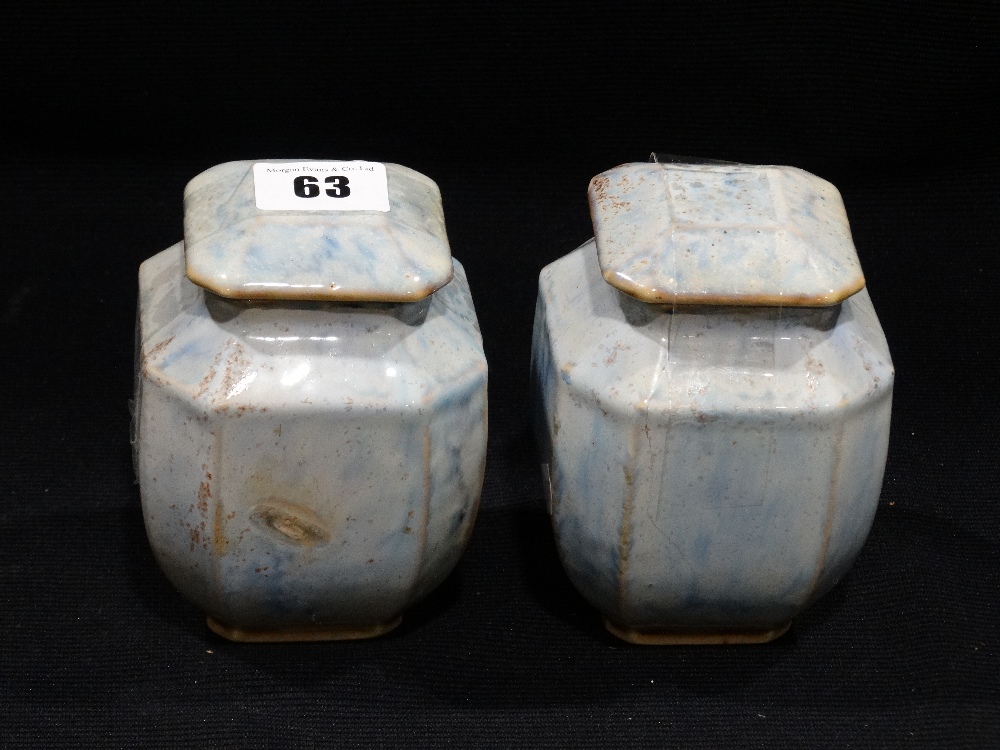 A Pair Of Martin Brothers Drip Glazed Jars & Covers, The Bodies Of Octagonal Form, Impressed Martin