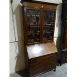 An Edwardian Mahogany & Crossbanded Bureau Bookcase