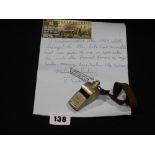 A 2nd World War 1939 Dated Hudson Whistle Attributed To VC Winner Captain Dickie Ammand