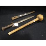 A Bayonet & Scabbard, Together With A Wooden Club