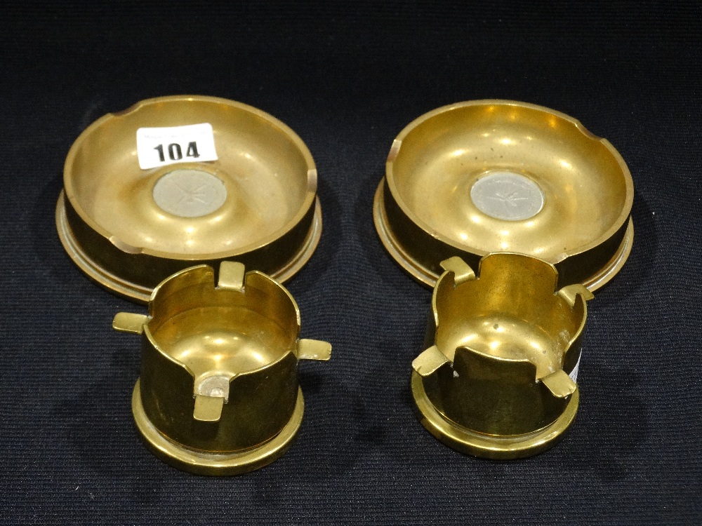 Two Pairs Of Brass Trench Art Shell Case Ashtrays
