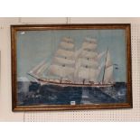 An Oil On Canvas Study Of A Three Mast Sail Ship