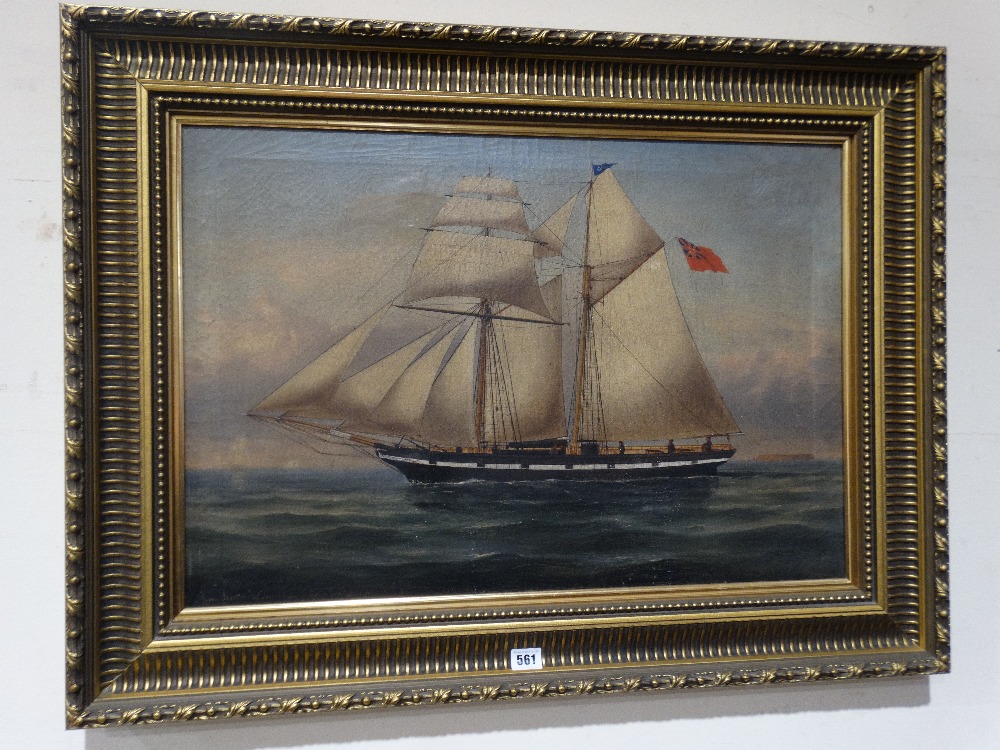 19th Century School, Oil On Canvas, Study Of The Schooner "John Preston" Indistinctly Signed,