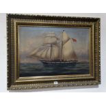 19th Century School, Oil On Canvas, Study Of The Schooner "John Preston" Indistinctly Signed,