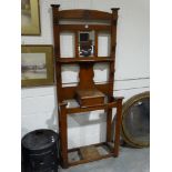 An Edwardian Oak Mirrored Hall Stand