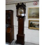 An Antique Oak & Mahogany Long Case Clock, The Arched Brass Dial With Eight Day Movement, Signed